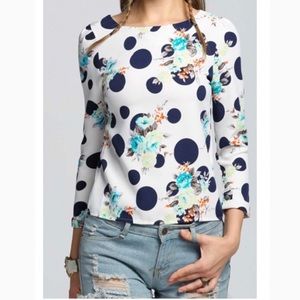 White Floral Polka Dot Blouse